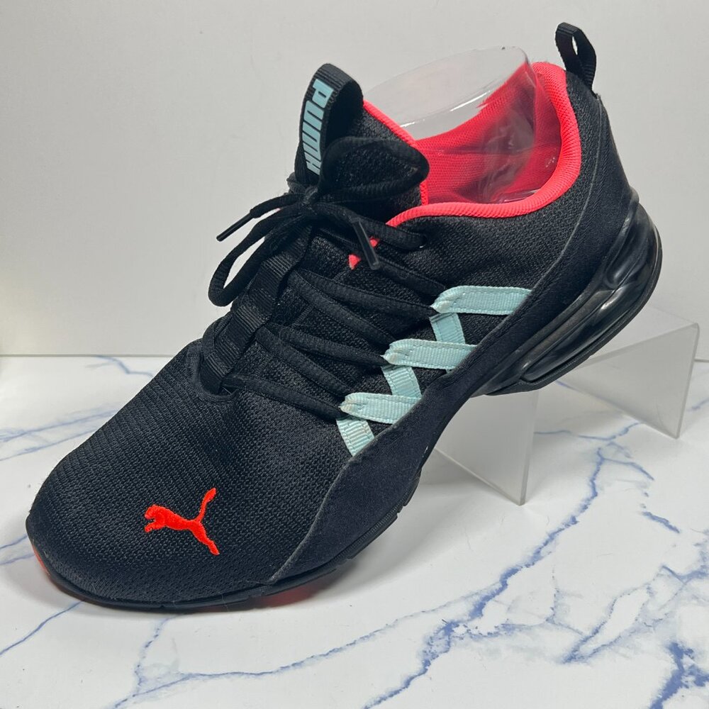 Puma Womens Size 9 Black Sneakers with Coral and Light Teal Accents